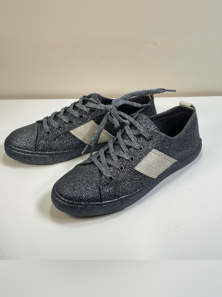 Kendall + Kylie Olea Glitter Sneakers Pewter Low Top Lace Up Womens Size 9.5